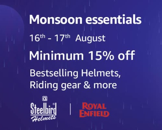 India Desire : Amazon Monsoon Essentails Sale: Get Minimum 15% Off on Bestselling Helmets and Riding Gear [16th-17th Aug 2023]]